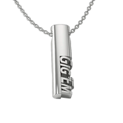 Sterling silver GIGEM oval tag pendant with vertical cutout, front view.